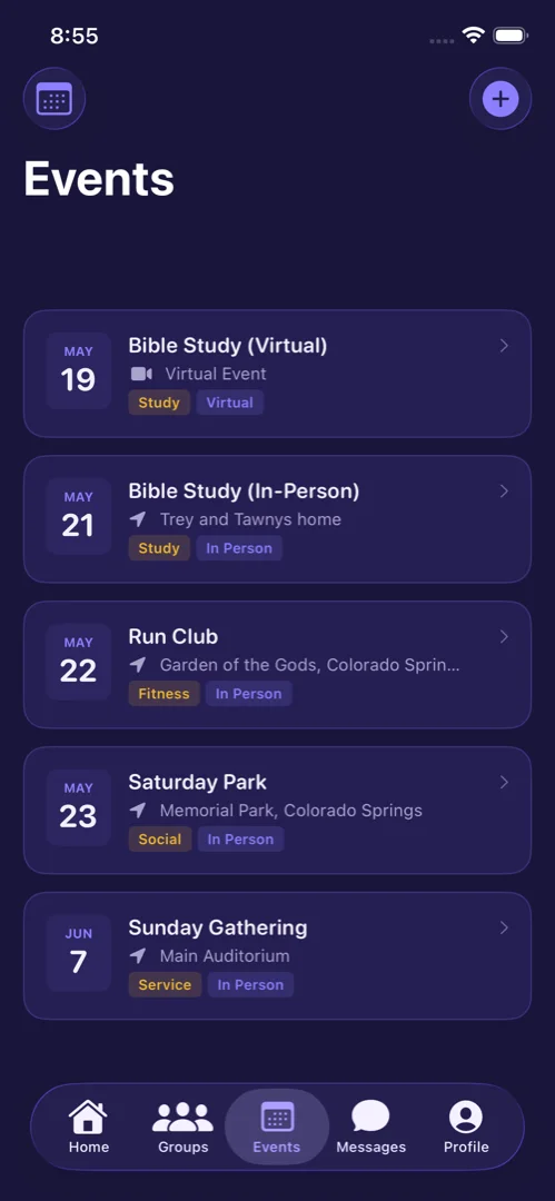 Elevate events list