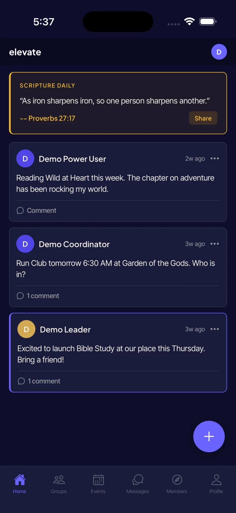 Elevate community feed with daily scripture